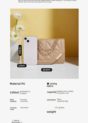 Trendy Embroidered Square Bag  - Diamond Pattern Shoulder Purse with Chain Strap & Magnetic Closure PlatiNum