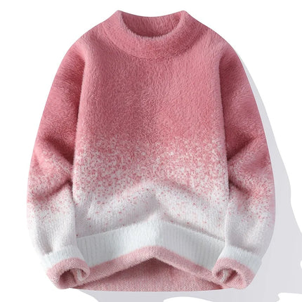 Imitation Mink Sweater for Men's Gradient Knitted Sweater for Couples Round Neck Thickened Warm Casual Pullover