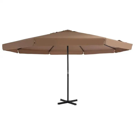 Ombrellone da esterno in alluminio 500 cm color tortora, anti-UV, con manovella, 8 stecche, base stabile, tessuto impermeabile, facile da montare