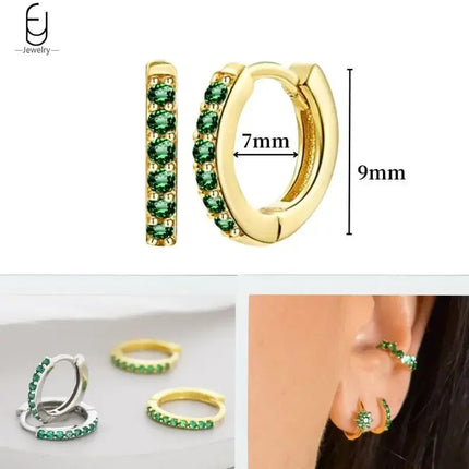 925 Sterling Silver Needle Green Zircon Gold Earrings Heart Hoop Earrings for Women Delicate Stud Earrings Luxury Jewelry Gifts PlatiNum