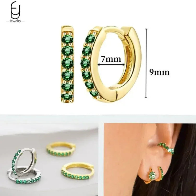 925 Sterling Silver Needle Green Zircon Gold Earrings Heart Hoop Earrings for Women Delicate Stud Earrings Luxury Jewelry Gifts PlatiNum