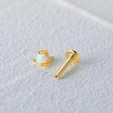 CANNER 1PC 925 Sterling Silver Exquisite Crown Opal Piercing Earring for Women Ear Studs Cartilage Earring Body Jewelry Gift PlatiNum