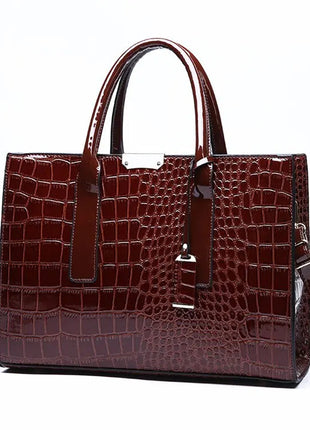 Luxury Vintage Women's Crocodile Pattern Handbag Large Capacity Tote Bag Leather Business Shoulder Bag For Female PlatiNum