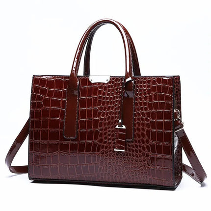 Luxury Vintage Women's Crocodile Pattern Handbag Large Capacity Tote Bag Leather Business Shoulder Bag For Female PlatiNum