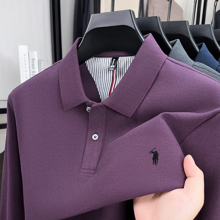 100% pure cotton autumn and winter men's sports fashion brand embroidered pony long-sleeved POLO business casual T-shirt