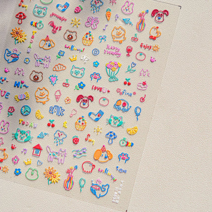 1Pcs 5D Graffiti Kitten Puppy Nail Art Sticker Lovely Lines Animal Cat Embossed Nail Slider Self-Adhesive Cat/Dog Manicure Decal