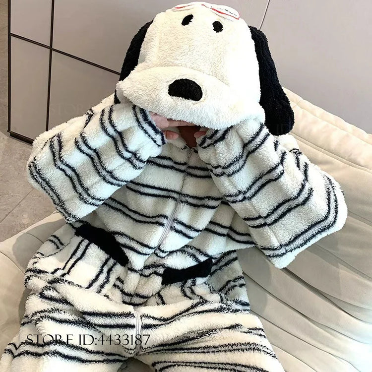Winter New Cartoon Flannel Sleepwear Jumpsuit Pajama Kigurumi Thicken Coral Fleece Onesies Pyjamas Halloween Party Homewear