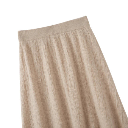 Choice Luxury Women 100% Cashmere Skirt Pleated Mid-Calf Skirt Spring Autumn Office Lady Grace Style A-Skirt Cashmere Knitwear PlatiNum