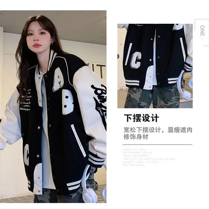 Y2k Lamb Wool Bomber Jacket Female Oversized Streetwear 2025 New Women Harajuku Fashion College Uniform Varsity Baseball Jackets
