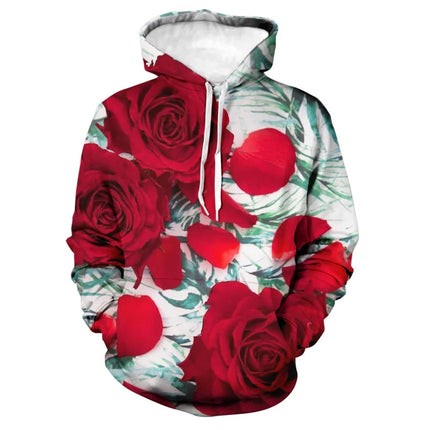 Fashion Rose Floral Hoodies Flower 3D Print Men Women Hip Hop Streetwear Hooded Sweatshirts Oversized Pullovers Top Man Clothing