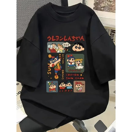 2025 stile giapponese estate Crayon Shin Chan personaggio dei cartoni animati T-shirt Harajuku moda cotone per il tempo libero T-shirt da donna sexy Top
