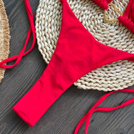Costume da bagno bikini sexy da donna a tinta unita, due pezzi, rosso platinumshop