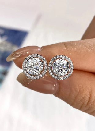 DW Certified Moissanite Diamond Stud Earrings for Women 925 Sterling Silver Round Halo Earrings Luxury Wedding Fine Jewelry PlatiNum