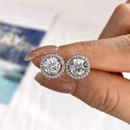 DW Certified Moissanite Diamond Stud Earrings for Women 925 Sterling Silver Round Halo Earrings Luxury Wedding Fine Jewelry PlatiNum