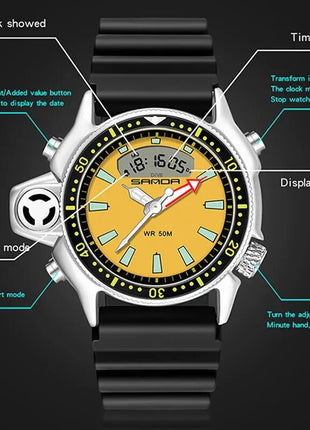 SANDA Sport orologio digitale al quarzo da uomo orologi subacquei creativi orologio da uomo con allarme impermeabile orologio con doppio Display Relogio Masculino platinumshop
