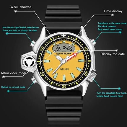 SANDA Sport orologio digitale al quarzo da uomo orologi subacquei creativi orologio da uomo con allarme impermeabile orologio con doppio Display Relogio Masculino platinumshop