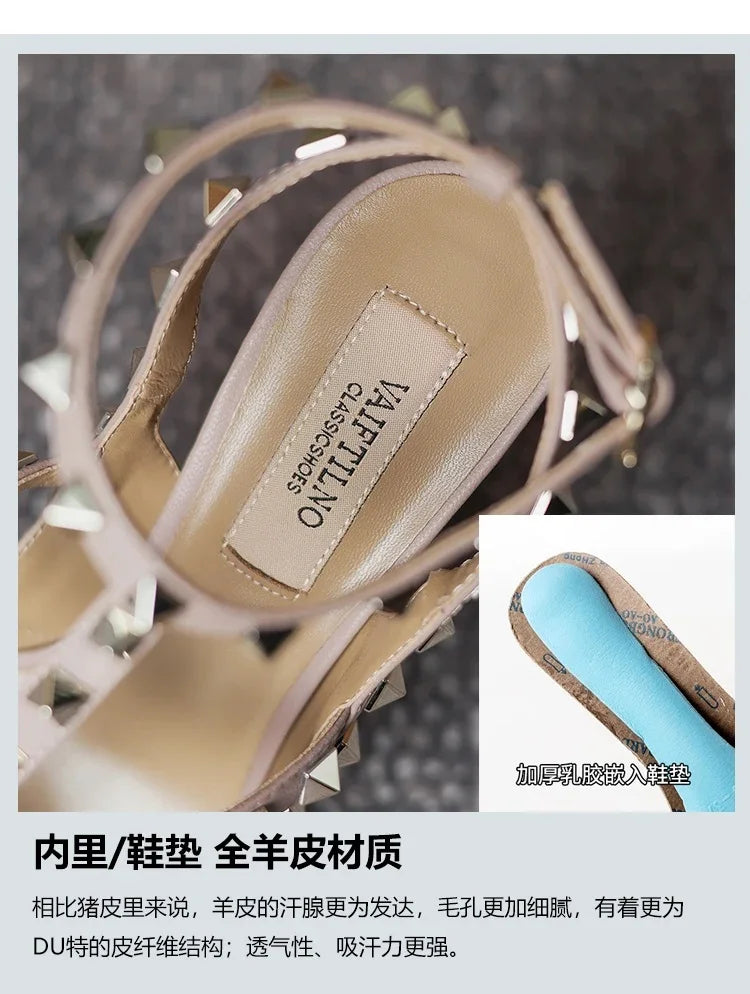 Shoes For Women 2025 Summer Luxury Punk Metal Rivet High Heels Gladiator Pointed Toe Stiletto Sandals Elegant Sexy Party Shoes