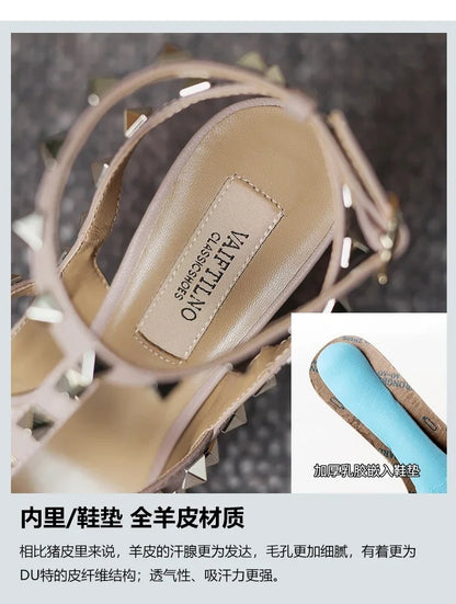 Shoes For Women 2025 Summer Luxury Punk Metal Rivet High Heels Gladiator Pointed Toe Stiletto Sandals Elegant Sexy Party Shoes