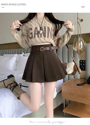 Autumn and Winter 2025 New High-waisted A-line Skirt College Style Sweet Versatile Woolen Pleated Skirt PlatiNum