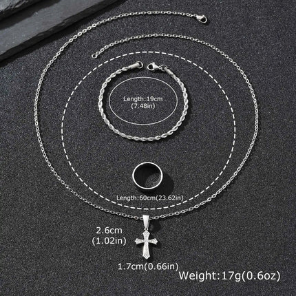 Set di Gioielli Hip Hop da Uomo 3 Pezzi, Ciondolo a Croce in Acciaio Inossidabile, Bracciale con Catena a Corda Intrecciata, Set di Gioielli Regalo per Papà, Figlio, Marito platinumshop