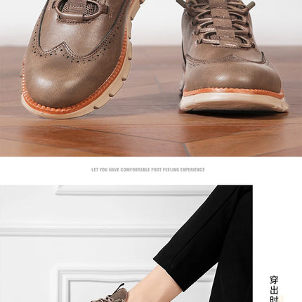 Men's Leather Casual Oxford Shoes, Breathable Anti-Slip Soft Sole Fashion Sneakers for Business Walking and Daily Wear