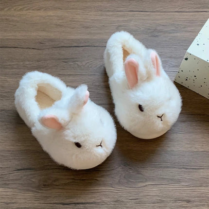 Novelty Cartoon Rabbit Slippers For Women Upright Ear Bunny Fluffy Plush Mules Woman Warm Full Back Home Slippers Winter Shoes