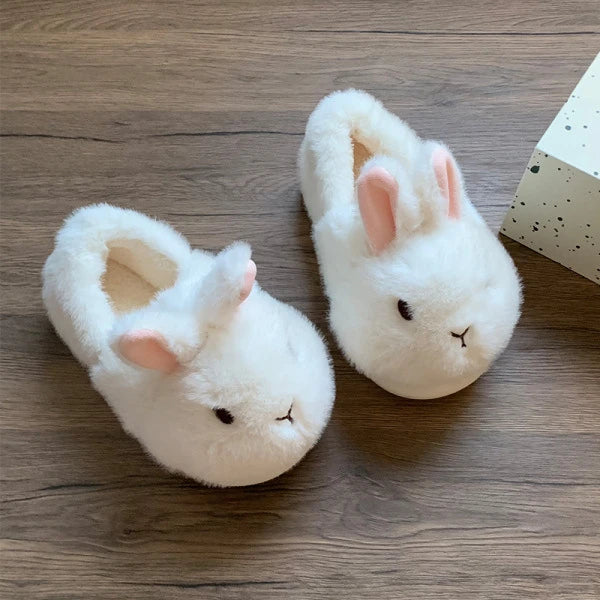 Novelty Cartoon Rabbit Slippers For Women Upright Ear Bunny Fluffy Plush Mules Woman Warm Full Back Home Slippers Winter Shoes