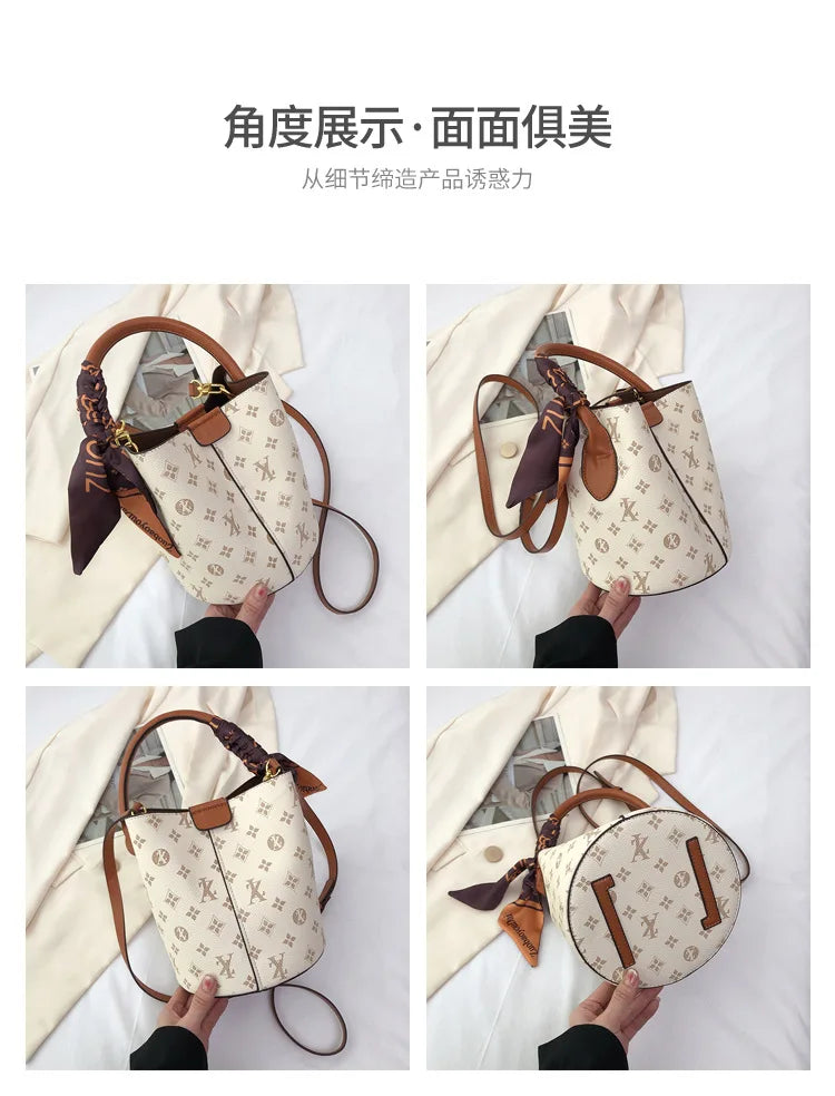 Advanced fashion bag for women 2025 new casual women's bag, large capacity bucket bag, shoulder bag, diagonal cross bag PlatiNum