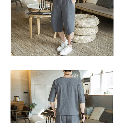 Stile giapponese Kimono T-shirt a maniche corte Pantaloni Due pezzi Top da uomo Pantaloni Abiti da uomo Giappone Harajuku Yukata Cardigan Costume