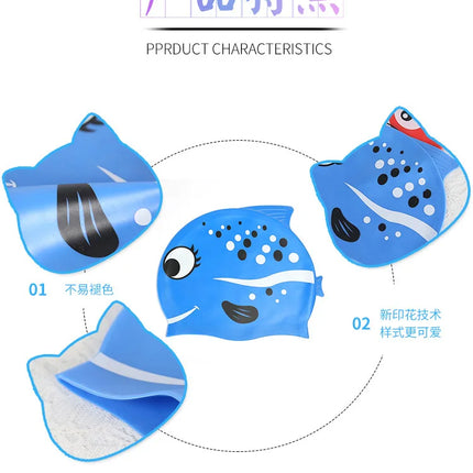 Cuffia da nuoto per bambini Cuffia da nuoto impermeabile per cartoni animati per ragazzi e ragazze Cuffia da nuoto universale in silicone morbido a forma di pesce