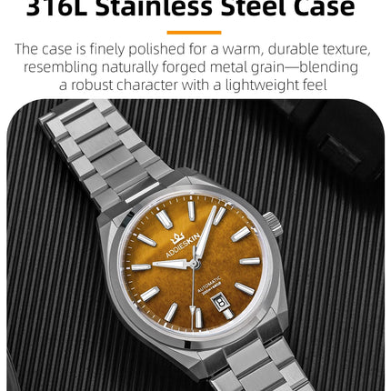 AddiesKin K010 Automatic Watch for Men Natural Tiger Eye Dial Miyota 9015 Movement Sapphire Crystal 200 Waterproof Luminous Gift