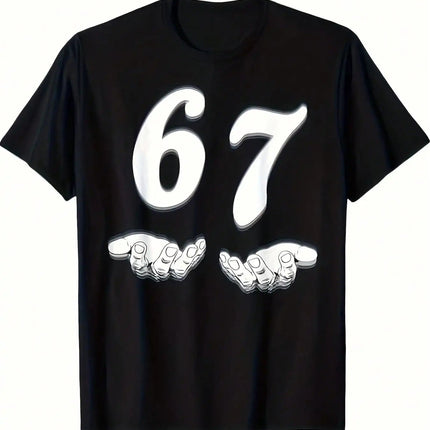 Funny 67 meme T-shirt for men -67 digital joke design with peace logo and 67 print, Men's T-shirt PlatiNum