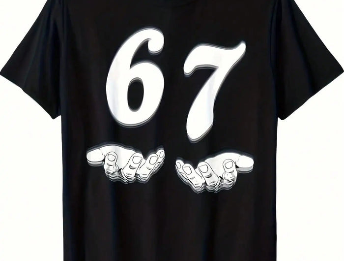Funny 67 meme T-shirt for men -67 digital joke design with peace logo and 67 print, Men's T-shirt PlatiNum