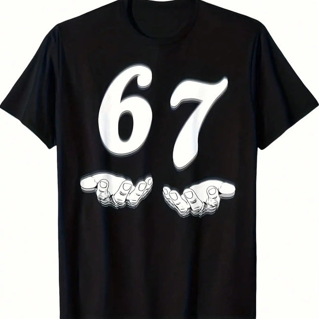 Funny 67 meme T-shirt for men -67 digital joke design with peace logo and 67 print, Men's T-shirt PlatiNum