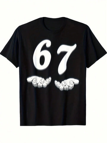 Funny 67 meme T-shirt for men -67 digital joke design with peace logo and 67 print, Men's T-shirt PlatiNum