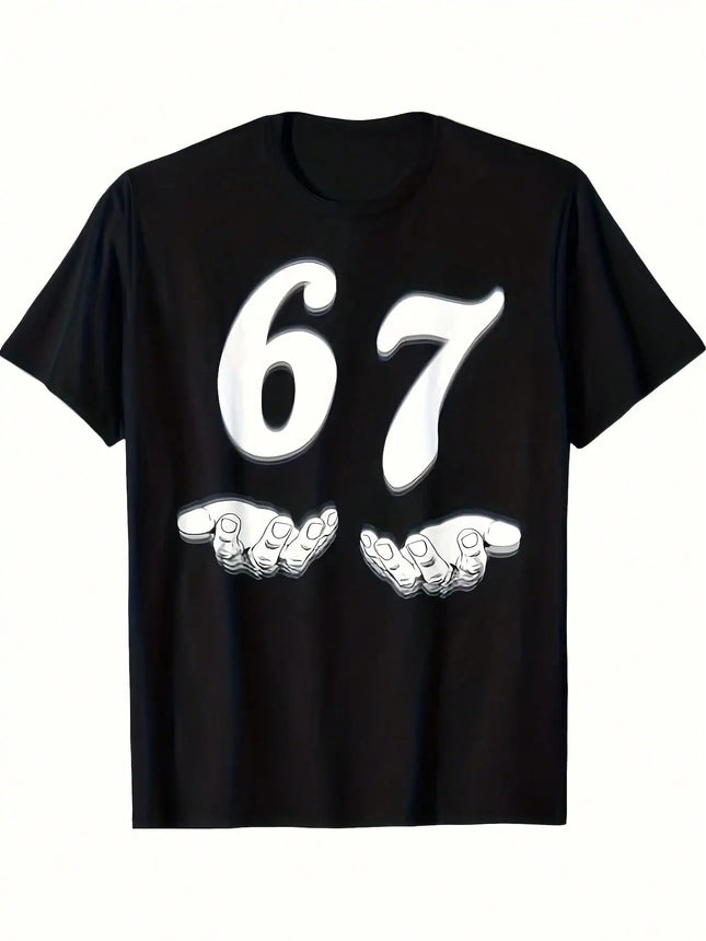Funny 67 meme T-shirt for men -67 digital joke design with peace logo and 67 print, Men's T-shirt PlatiNum