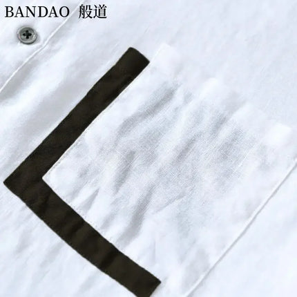Men's High-End Loose Spring and Summer Chinese Style Short-Sleeved Cotton Linen Casual Breathable Shirt Collar T-shirt