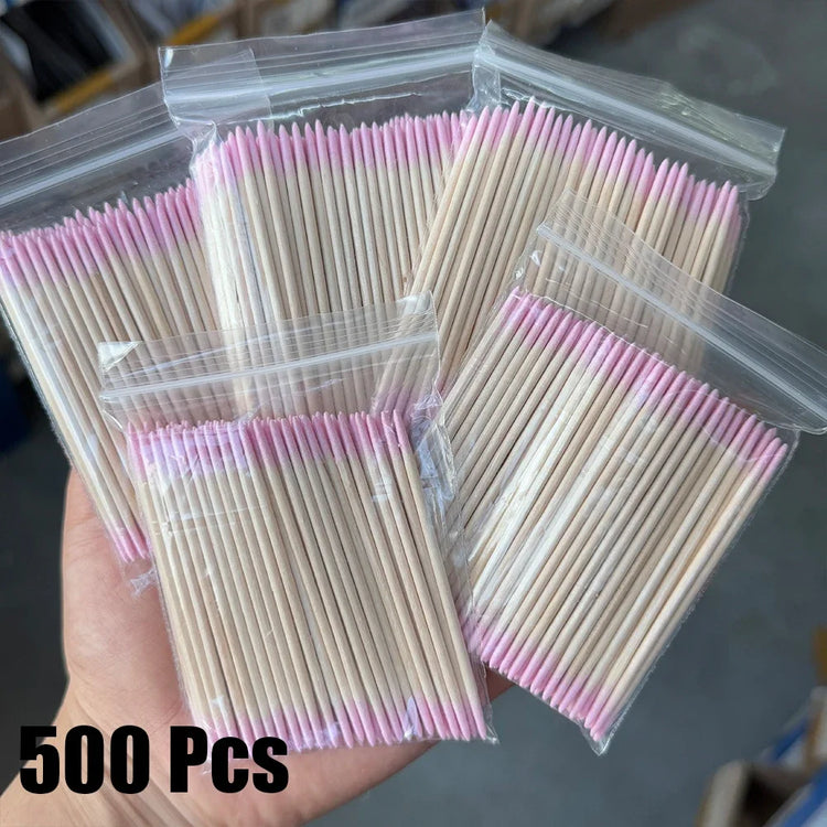 400pcs Pink Double Head Nail Art Cuticle Pusher Remover 7CM Orange Wood Sticks Cotton Swab Clean Tool for Nail Rhinestone Makeup 2028