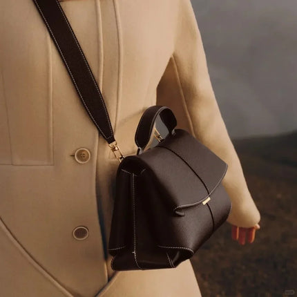 Borsa da donna di lusso in vera pelle, borsa da pendolare pratica di alta gamma, design elegante con pieghe, borsa quotidiana di grande capacità