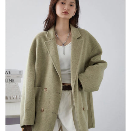 CHIC VEN Women's Woolen Coats Loose Casual Double Breasted Retro Double-sided Jacket Office Lady Outerwear Autumn Winter 2026