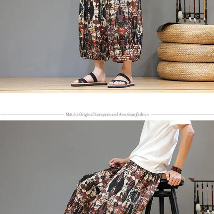Pantaloncini da uomo estivi Pantaloni larghi casual comodi in cotone Pantaloni tradizionali al polpaccio retrò Pantaloncini traspiranti da uomo Streetwear