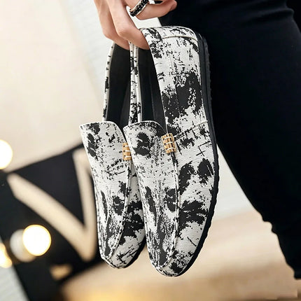 Mocassini stampati alla moda per uomo, scarpe basse estive traspiranti, scarpe casual da uomo, comode scarpe da guida antiscivolo, scarpe slip-on da uomo