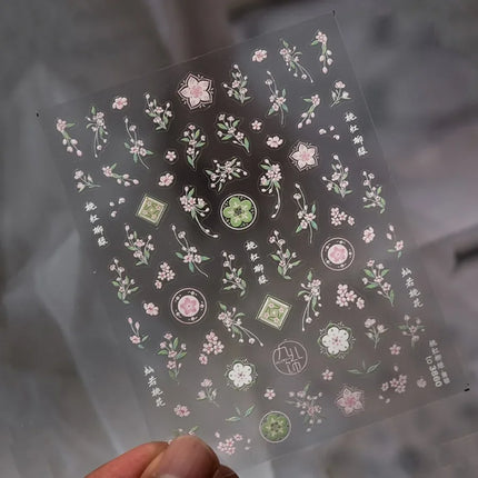 5D Kawaii Lily Nail Art Stickers 1pcs Japanese Pink White Flower With Diamond Self Adhesive Nail Decorations Slider Decals DIY