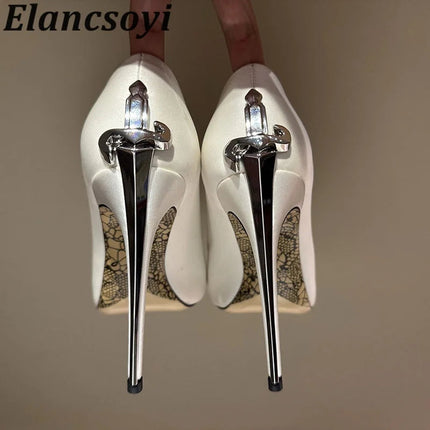 Vendita calda Scarpe da banchetto Décolleté da donna Scarpe eleganti con tacco alto in metallo Scarpe da ballo in pelle nera Scarpe da festa sexy autunnali per donna platinumshop