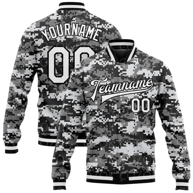 Custom Skull 3D Printed Baseball Button Jacket Bomber Full-Snap Varsity Letterman Jacket