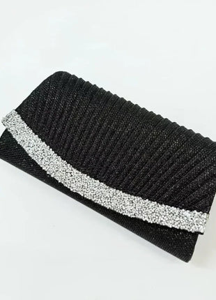 Borsa Clutch Plissettata con Strass, Pochette da Sera Scintillante con Cristalli, Elegante Borsetta da Donna per Cerimonie, Matrimoni e Feste Formali