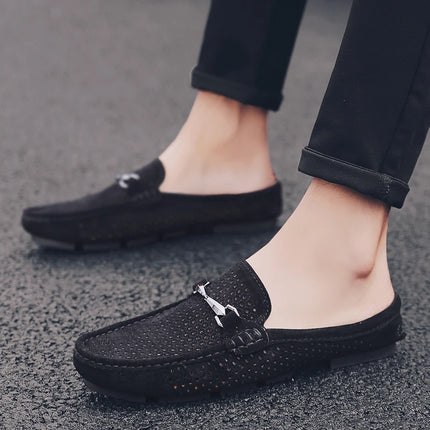 Nuove Ciabatte da Uomo alla Moda in Vera Pelle, Scarpe Casual Traspiranti con Design Traforato, Comode Slip-on per Guida, Mocassini da Uomo