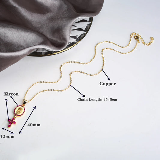 Bracciale di alta qualità Collana con ciondolo croce Vergine Maria con zirconi classici per accessori di gioielli religiosi per feste da donna e ragazza