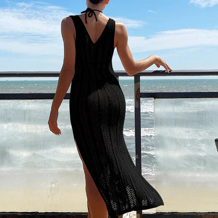 Abito da spiaggia estivo lavorato a maglia Donna Abiti lunghi alla moda eleganti Abiti estivi sottili per le vacanze bohémien 2024 Copricostume da spiaggia platinumshop