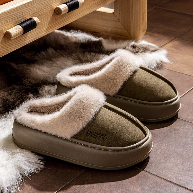 Comwarm Winter Furry Women's Slippers Anti-slip Indoor Slides Thick Sole Cotton Slides Fuzzy Cozy Warm Outdoor Women's Slippers